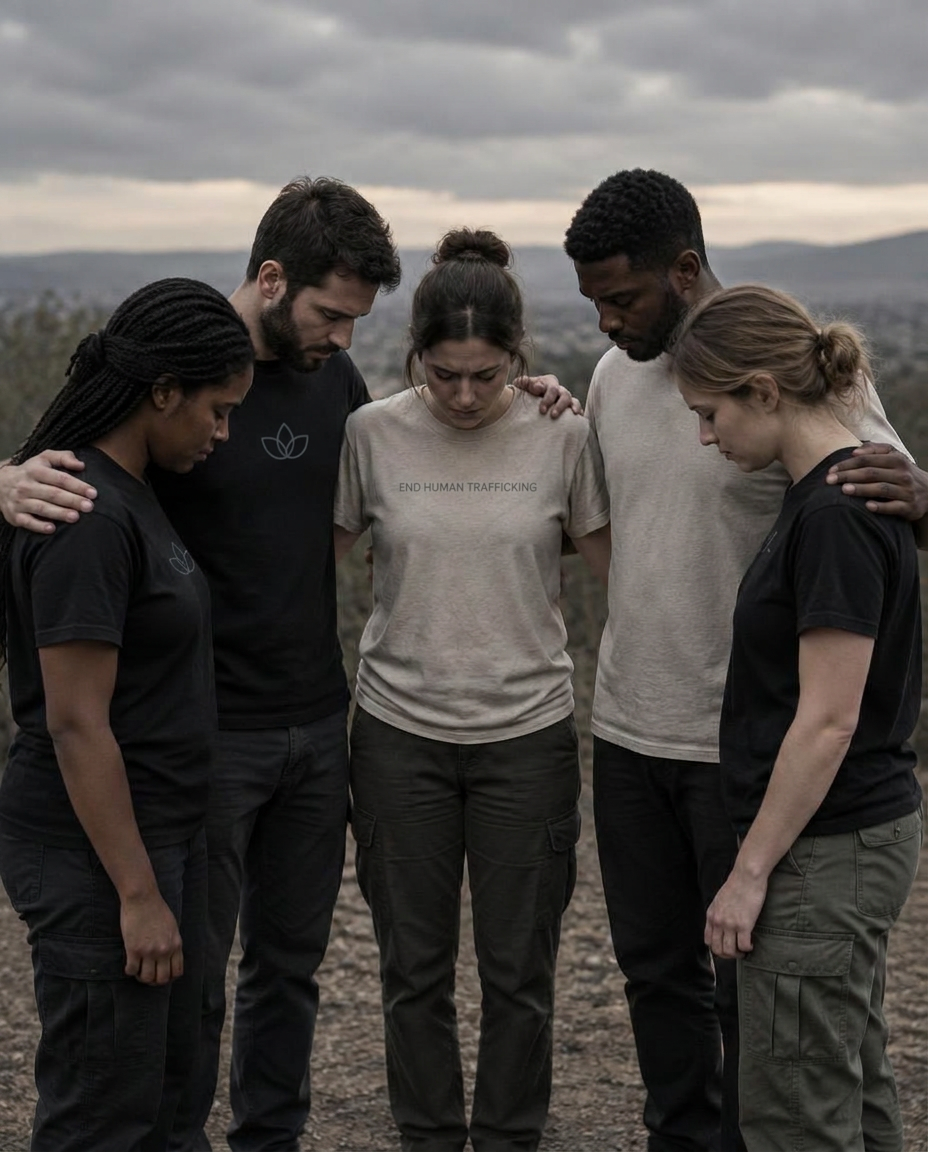 TRI team in a prayer huddle before deployment